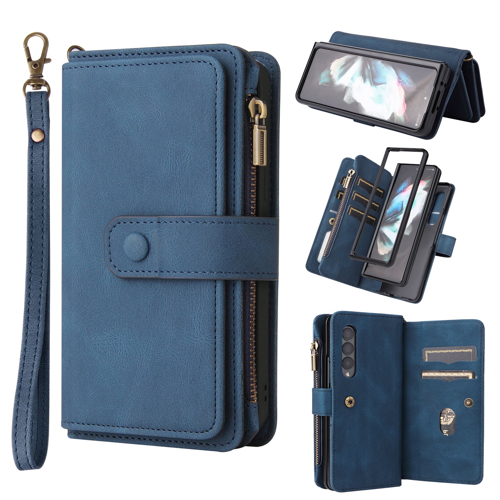 KT Multi-functional Series-2 Shockproof PU Leather  and TPU Phone Shell for Samsung Galaxy Z Fold3 5G, Multiple Card Slots Phone Stand Case