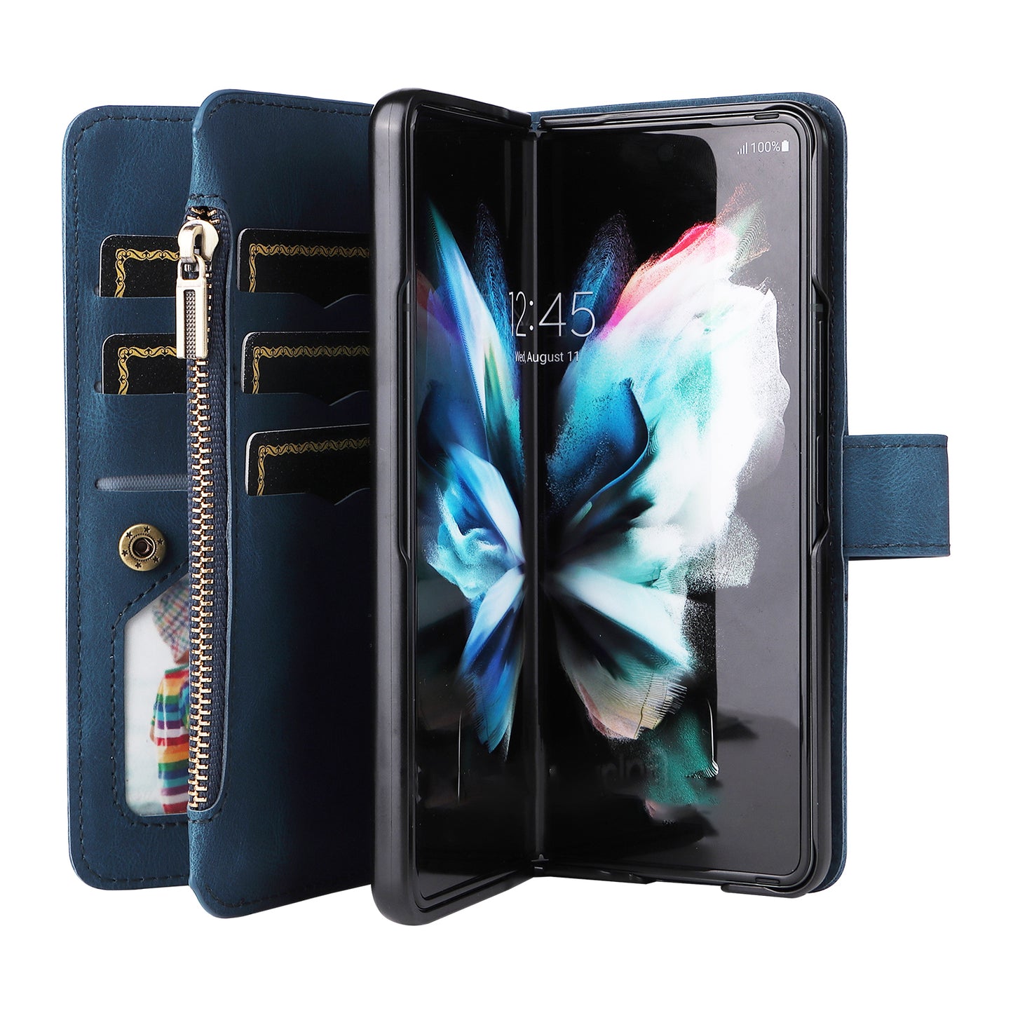 KT Multi-functional Series-2 Shockproof PU Leather  and TPU Phone Shell for Samsung Galaxy Z Fold3 5G, Multiple Card Slots Phone Stand Case