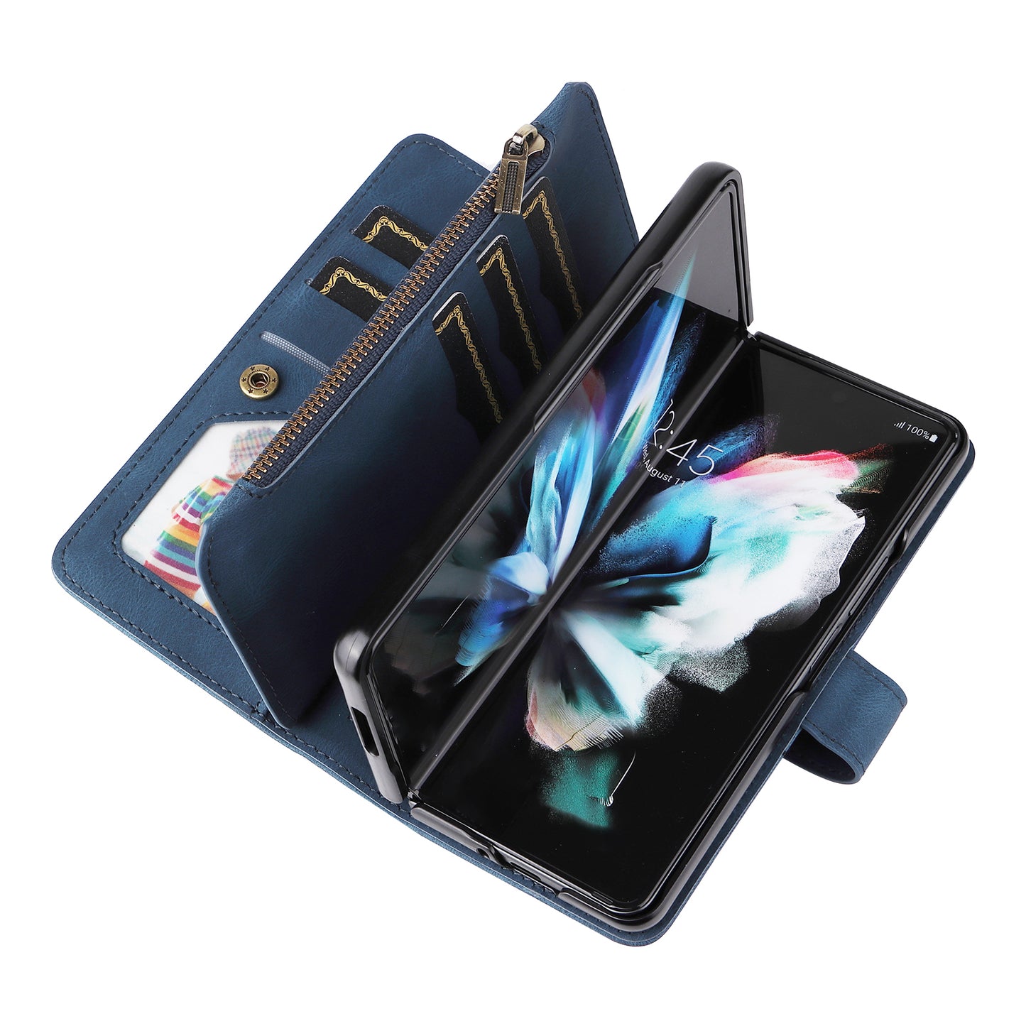 KT Multi-functional Series-2 Shockproof PU Leather  and TPU Phone Shell for Samsung Galaxy Z Fold3 5G, Multiple Card Slots Phone Stand Case