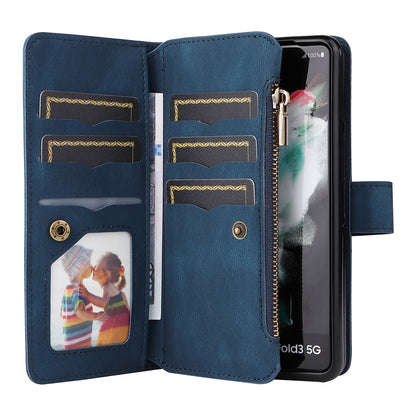 KT Multi-functional Series-2 Shockproof PU Leather  and TPU Phone Shell for Samsung Galaxy Z Fold3 5G, Multiple Card Slots Phone Stand Case