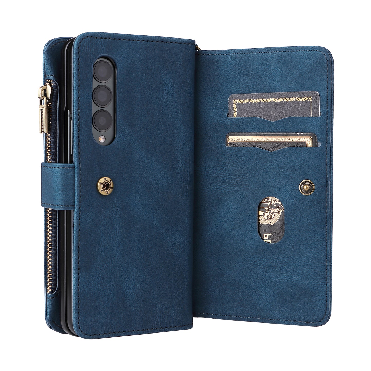 KT Multi-functional Series-2 Shockproof PU Leather  and TPU Phone Shell for Samsung Galaxy Z Fold3 5G, Multiple Card Slots Phone Stand Case