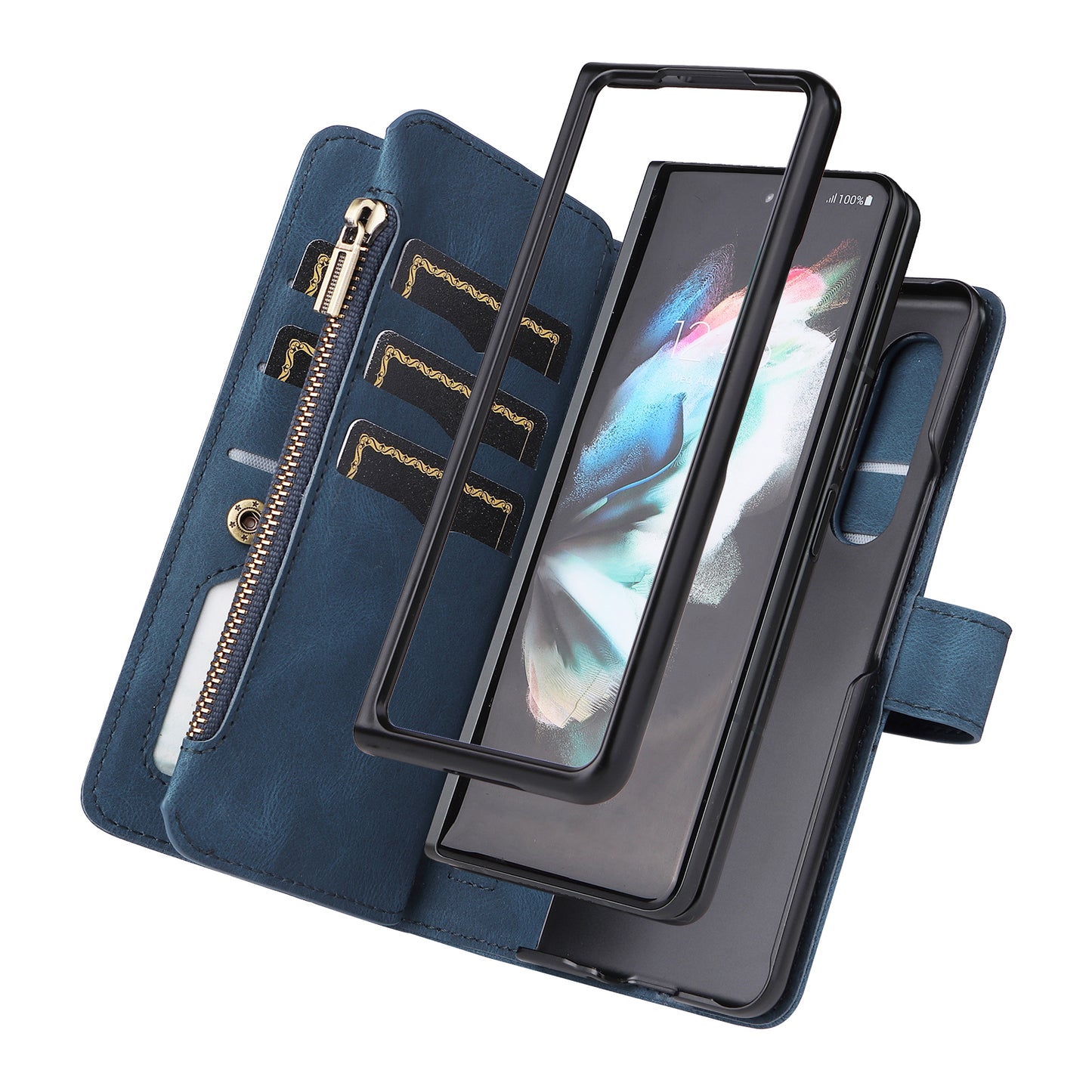 KT Multi-functional Series-2 Shockproof PU Leather  and TPU Phone Shell for Samsung Galaxy Z Fold3 5G, Multiple Card Slots Phone Stand Case