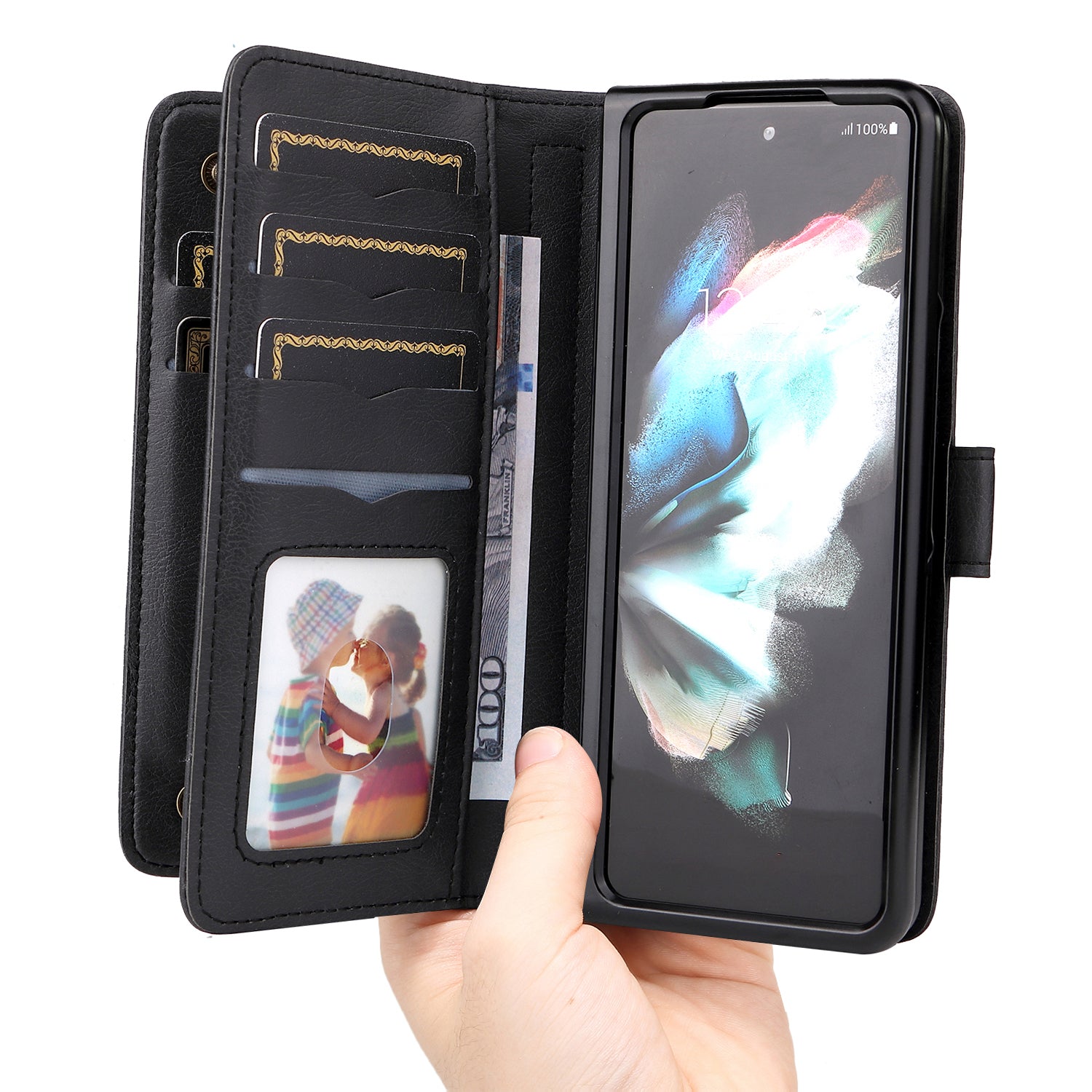 For Samsung Galaxy Z Fold3 5G KT Multi-functional Series-1  Fall-resistant 10 Card Slots Design Foldable Stand Leather Phone Cover Wallet Shell