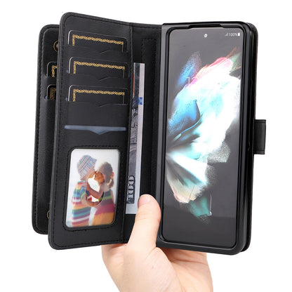 For Samsung Galaxy Z Fold3 5G KT Multi-functional Series-1  Fall-resistant 10 Card Slots Design Foldable Stand Leather Phone Cover Wallet Shell