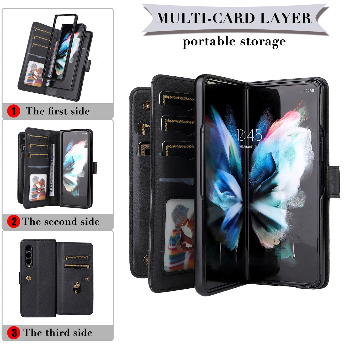For Samsung Galaxy Z Fold3 5G KT Multi-functional Series-1  Fall-resistant 10 Card Slots Design Foldable Stand Leather Phone Cover Wallet Shell