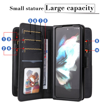 For Samsung Galaxy Z Fold3 5G KT Multi-functional Series-1  Fall-resistant 10 Card Slots Design Foldable Stand Leather Phone Cover Wallet Shell