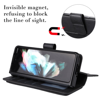 For Samsung Galaxy Z Fold3 5G KT Multi-functional Series-1  Fall-resistant 10 Card Slots Design Foldable Stand Leather Phone Cover Wallet Shell