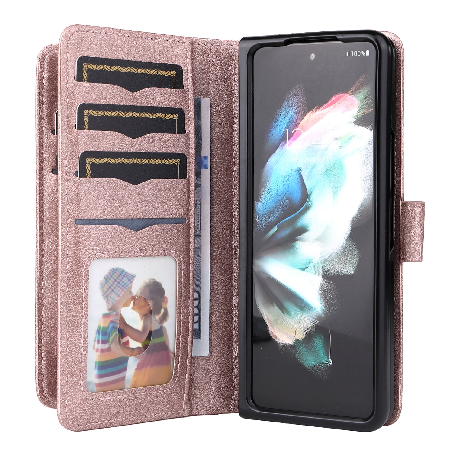 For Samsung Galaxy Z Fold3 5G KT Multi-functional Series-1  Fall-resistant 10 Card Slots Design Foldable Stand Leather Phone Cover Wallet Shell