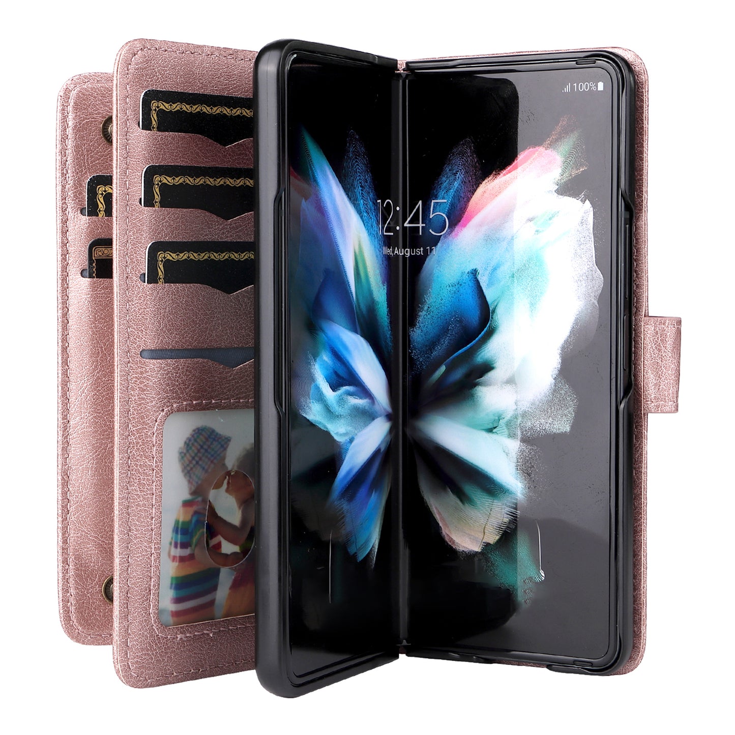 For Samsung Galaxy Z Fold3 5G KT Multi-functional Series-1  Fall-resistant 10 Card Slots Design Foldable Stand Leather Phone Cover Wallet Shell