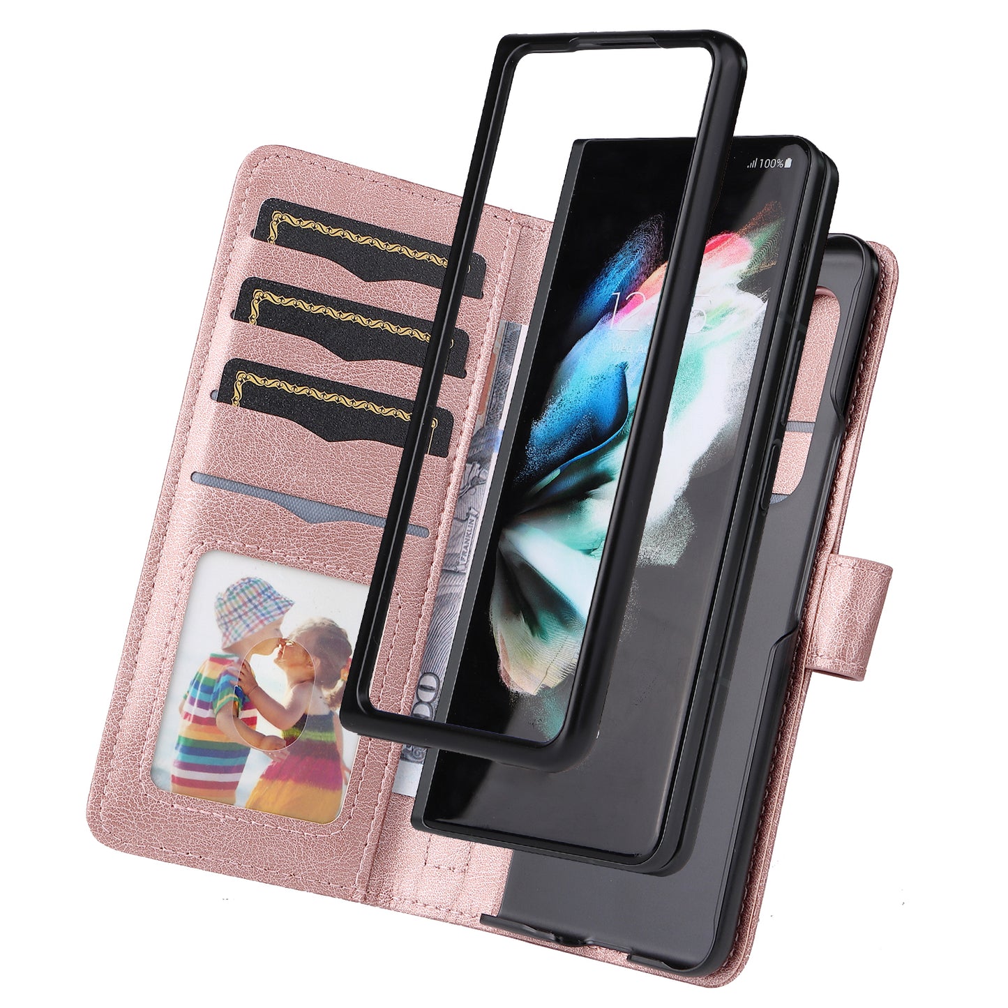 For Samsung Galaxy Z Fold3 5G KT Multi-functional Series-1  Fall-resistant 10 Card Slots Design Foldable Stand Leather Phone Cover Wallet Shell
