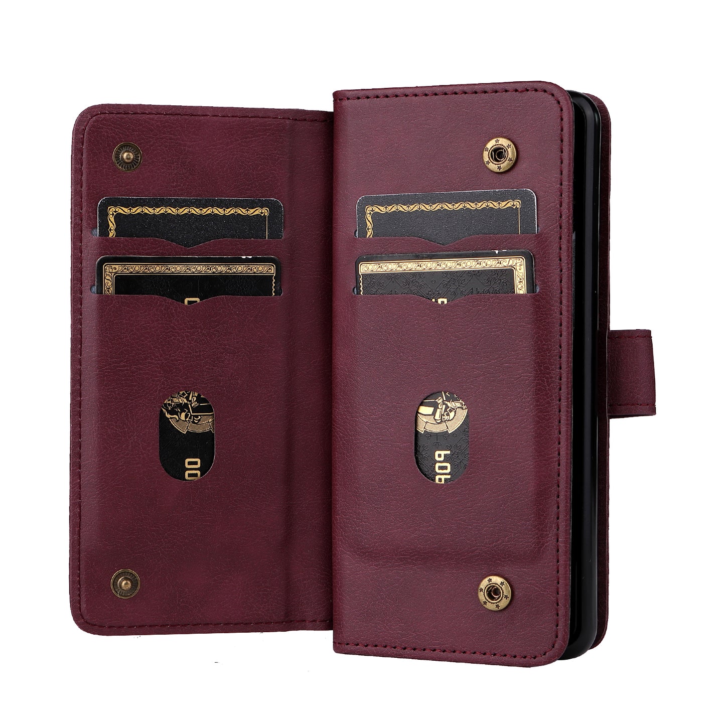 For Samsung Galaxy Z Fold3 5G KT Multi-functional Series-1  Fall-resistant 10 Card Slots Design Foldable Stand Leather Phone Cover Wallet Shell
