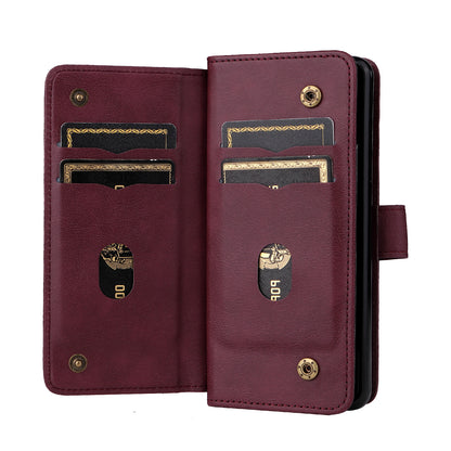 For Samsung Galaxy Z Fold3 5G KT Multi-functional Series-1  Fall-resistant 10 Card Slots Design Foldable Stand Leather Phone Cover Wallet Shell