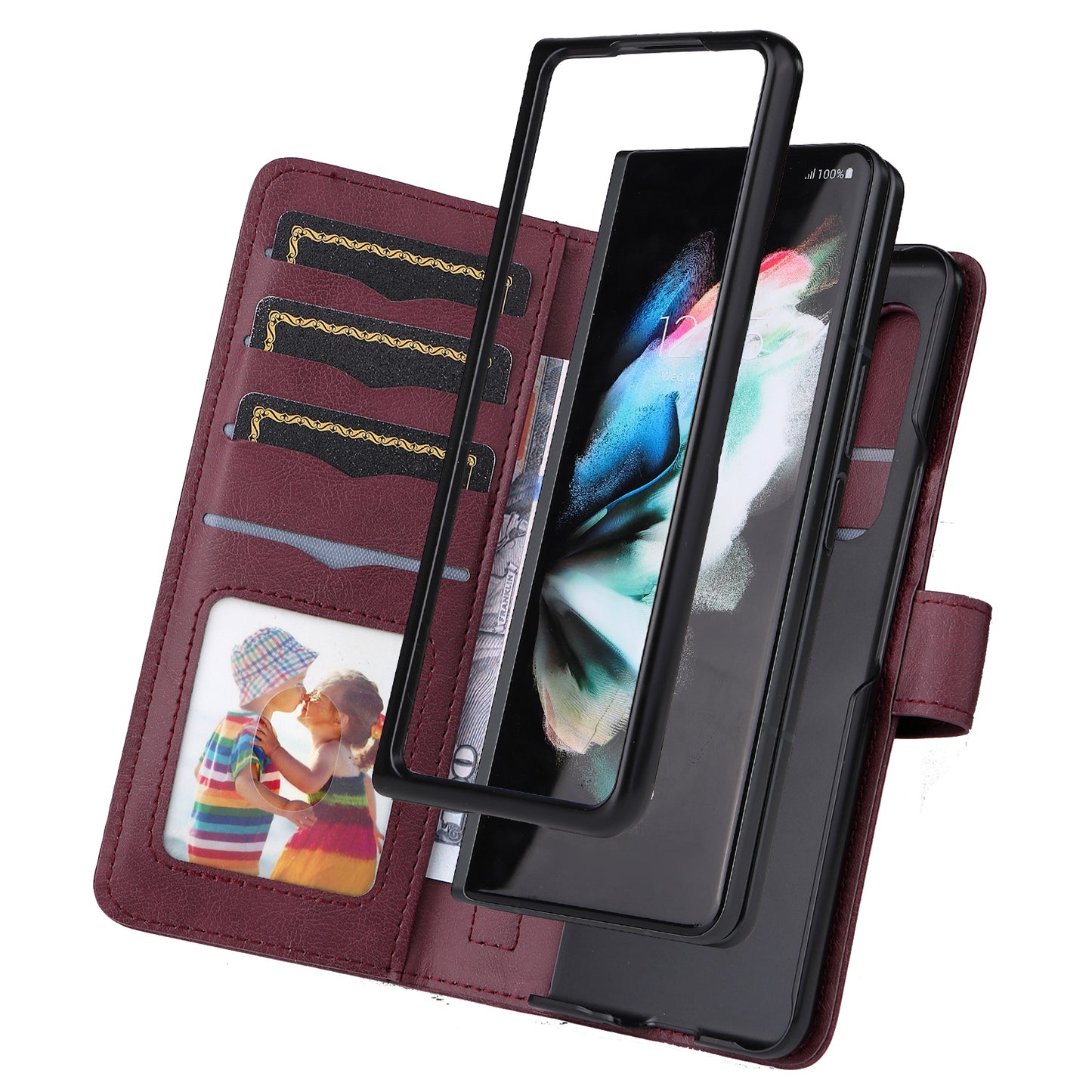 For Samsung Galaxy Z Fold3 5G KT Multi-functional Series-1  Fall-resistant 10 Card Slots Design Foldable Stand Leather Phone Cover Wallet Shell
