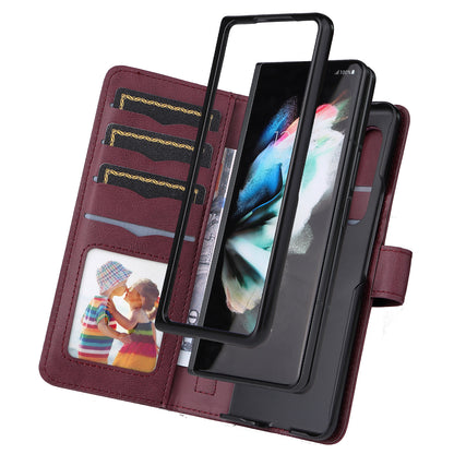 For Samsung Galaxy Z Fold3 5G KT Multi-functional Series-1  Fall-resistant 10 Card Slots Design Foldable Stand Leather Phone Cover Wallet Shell
