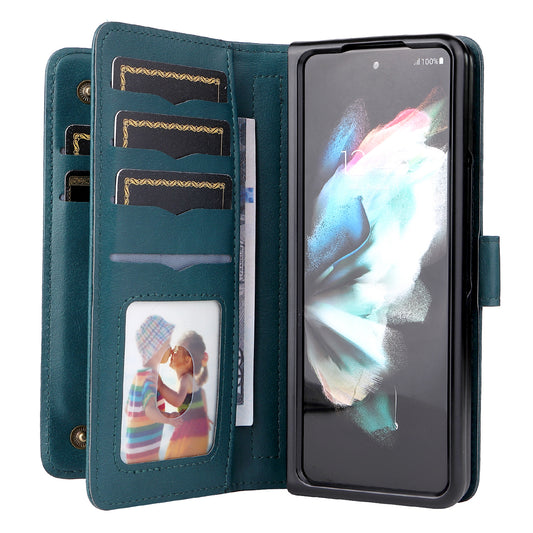 For Samsung Galaxy Z Fold3 5G KT Multi-functional Series-1  Fall-resistant 10 Card Slots Design Foldable Stand Leather Phone Cover Wallet Shell