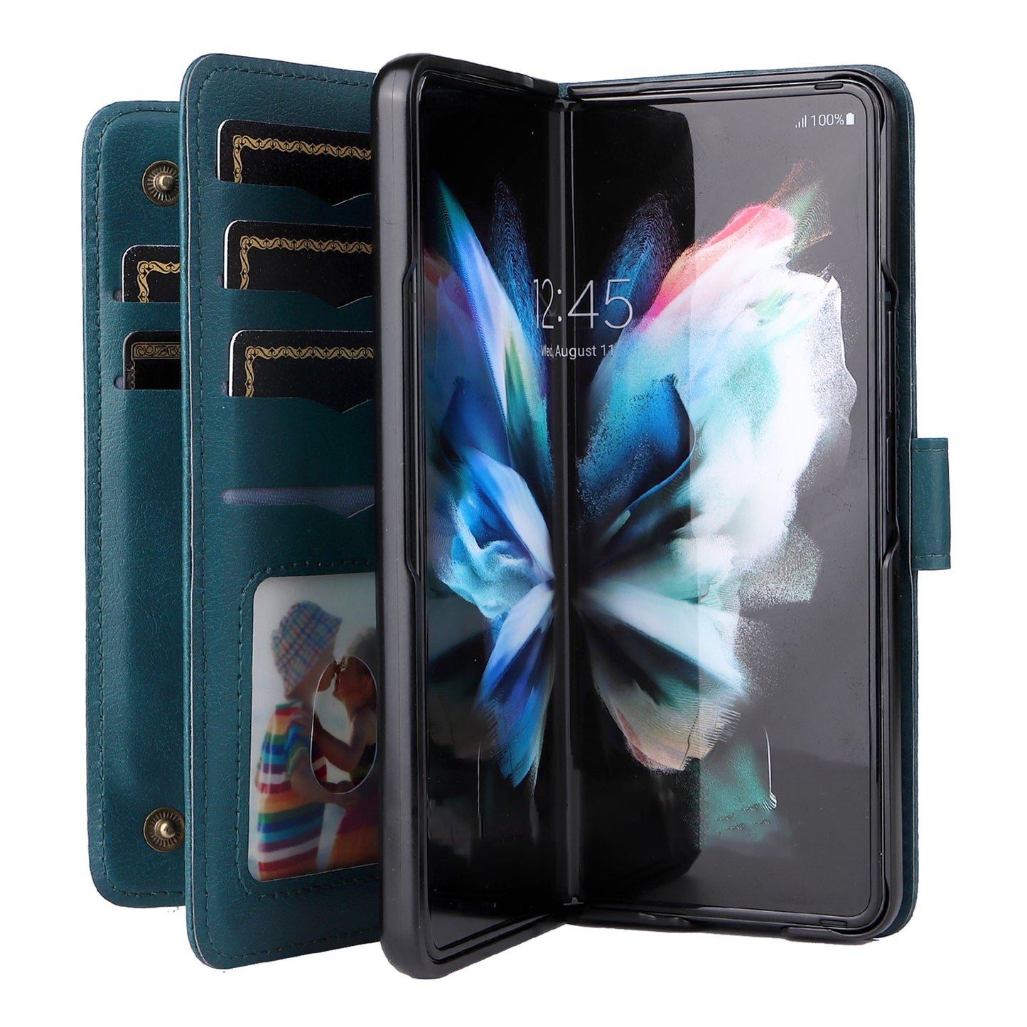 For Samsung Galaxy Z Fold3 5G KT Multi-functional Series-1  Fall-resistant 10 Card Slots Design Foldable Stand Leather Phone Cover Wallet Shell