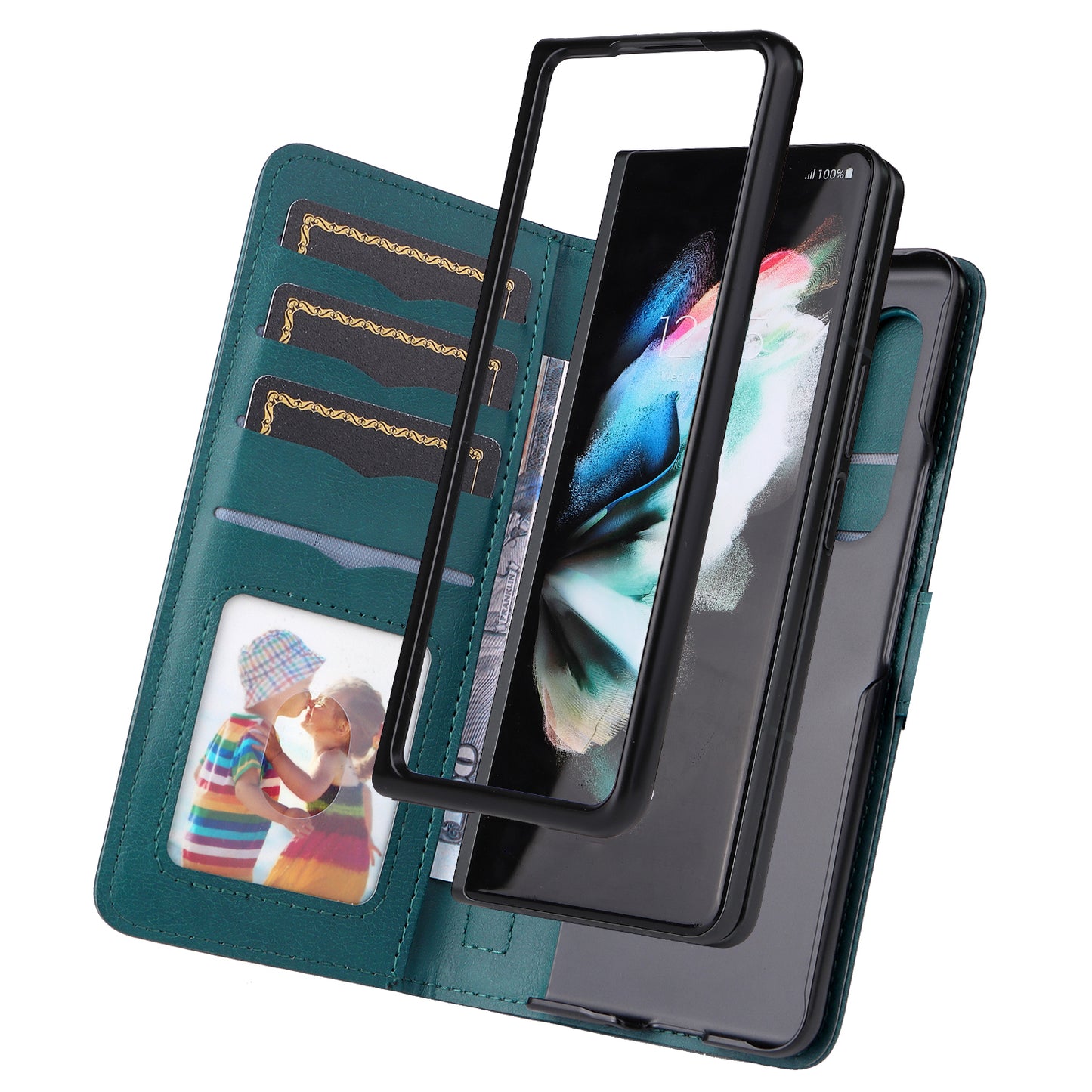For Samsung Galaxy Z Fold3 5G KT Multi-functional Series-1  Fall-resistant 10 Card Slots Design Foldable Stand Leather Phone Cover Wallet Shell