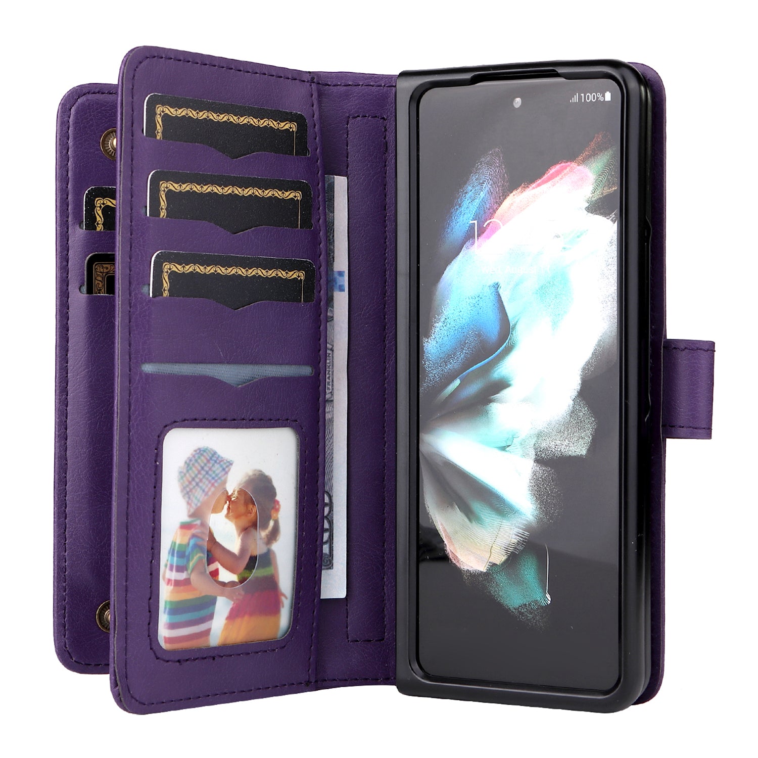 For Samsung Galaxy Z Fold3 5G KT Multi-functional Series-1  Fall-resistant 10 Card Slots Design Foldable Stand Leather Phone Cover Wallet Shell