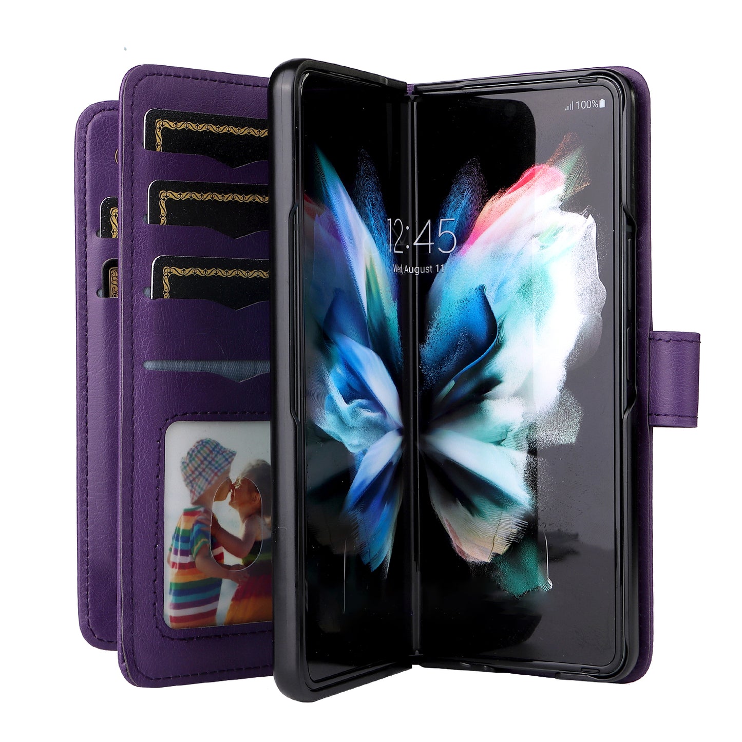 For Samsung Galaxy Z Fold3 5G KT Multi-functional Series-1  Fall-resistant 10 Card Slots Design Foldable Stand Leather Phone Cover Wallet Shell