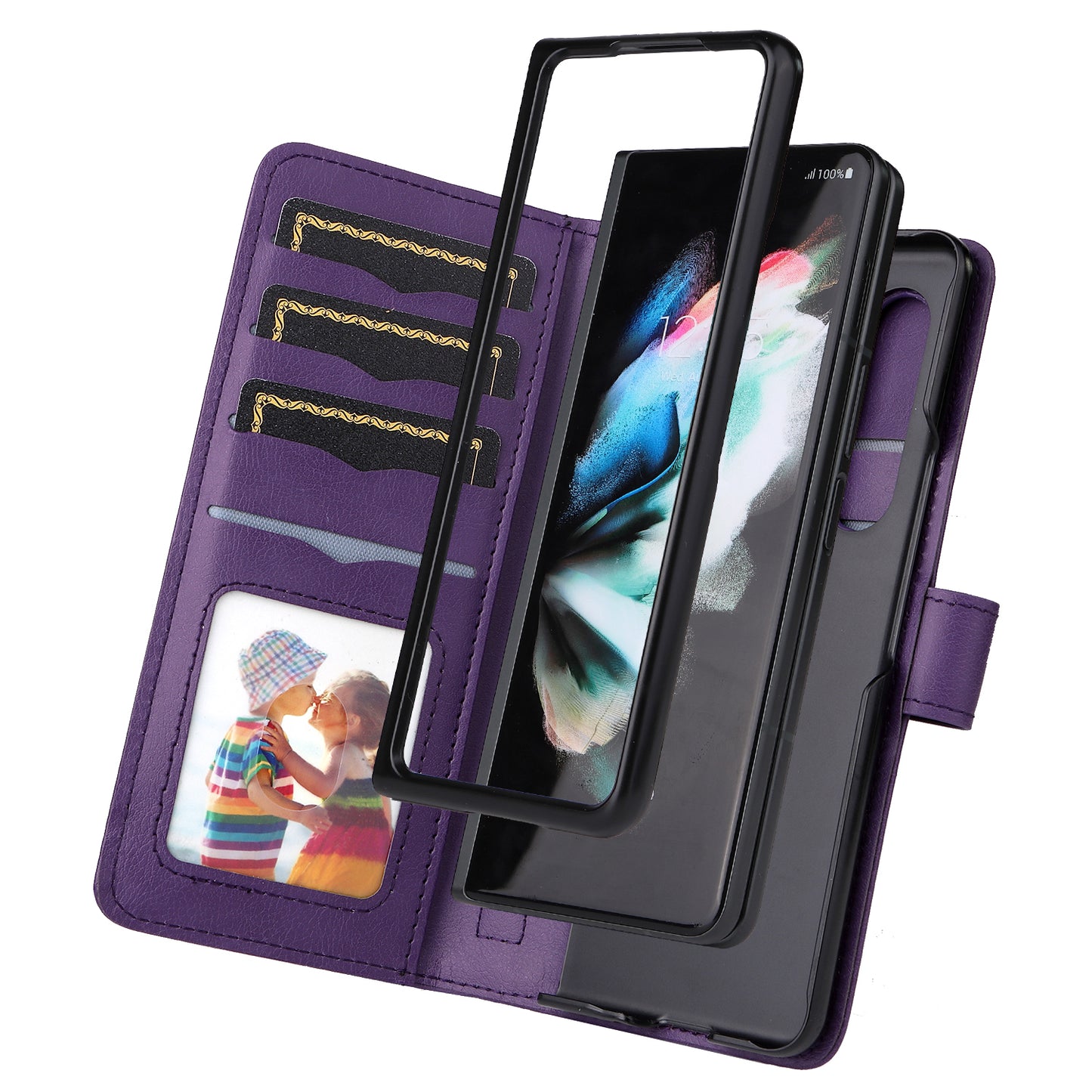 For Samsung Galaxy Z Fold3 5G KT Multi-functional Series-1  Fall-resistant 10 Card Slots Design Foldable Stand Leather Phone Cover Wallet Shell