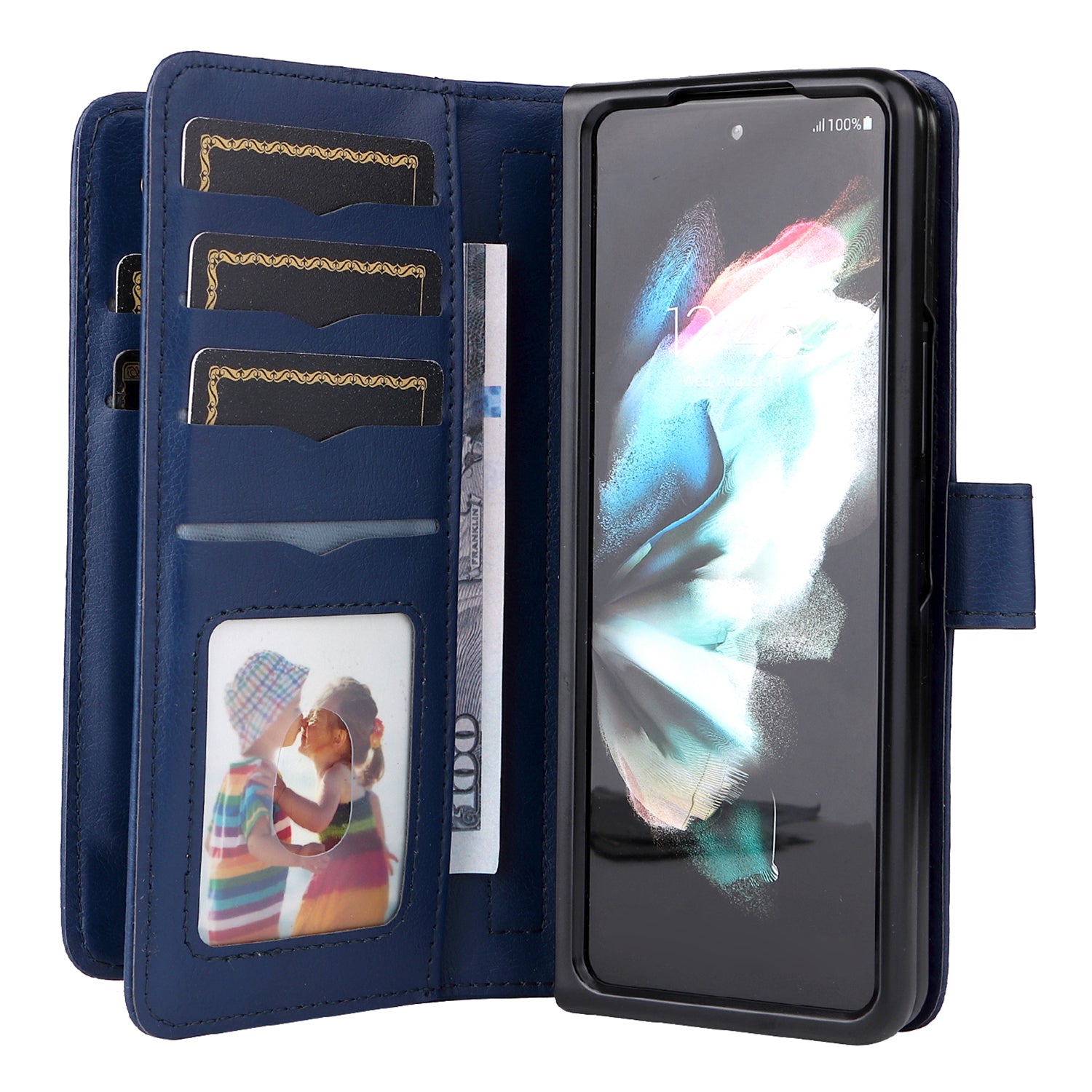 For Samsung Galaxy Z Fold3 5G KT Multi-functional Series-1  Fall-resistant 10 Card Slots Design Foldable Stand Leather Phone Cover Wallet Shell
