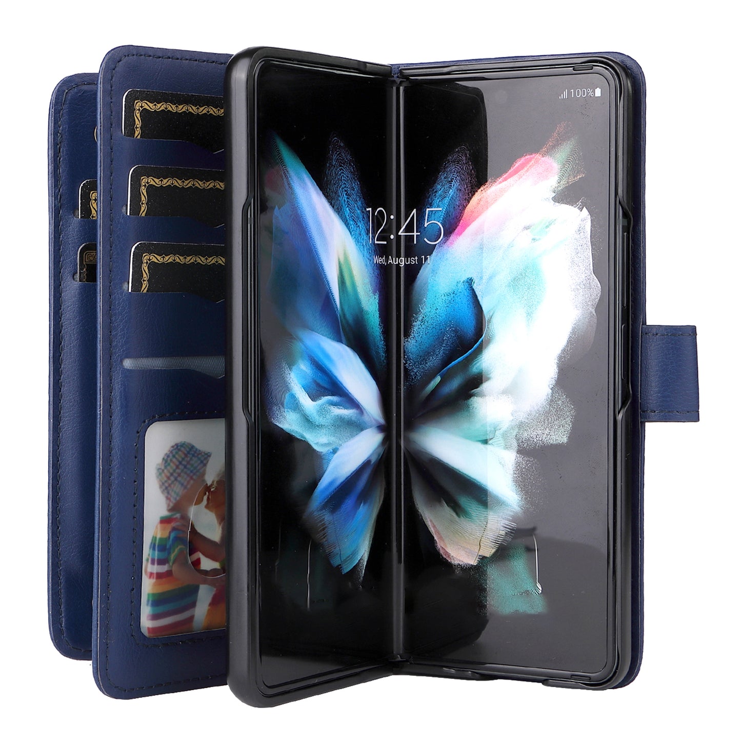 For Samsung Galaxy Z Fold3 5G KT Multi-functional Series-1  Fall-resistant 10 Card Slots Design Foldable Stand Leather Phone Cover Wallet Shell