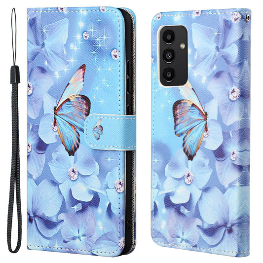 For Samsung Galaxy A13 4G 3D Pattern Printing PU Leather + TPU Phone Case Cross Texture Stand Wallet Protective Cover with Strap
