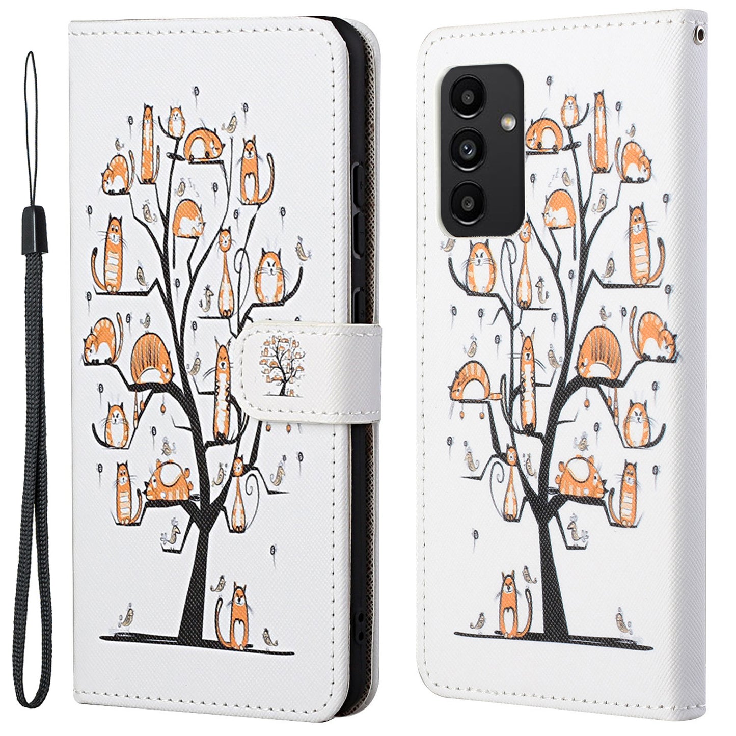 For Samsung Galaxy A13 4G 3D Pattern Printing PU Leather + TPU Phone Case Cross Texture Stand Wallet Protective Cover with Strap