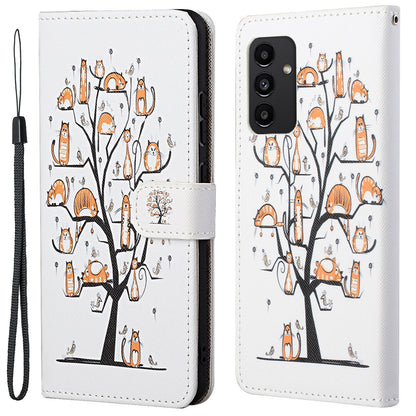 For Samsung Galaxy A13 4G 3D Pattern Printing PU Leather + TPU Phone Case Cross Texture Stand Wallet Protective Cover with Strap
