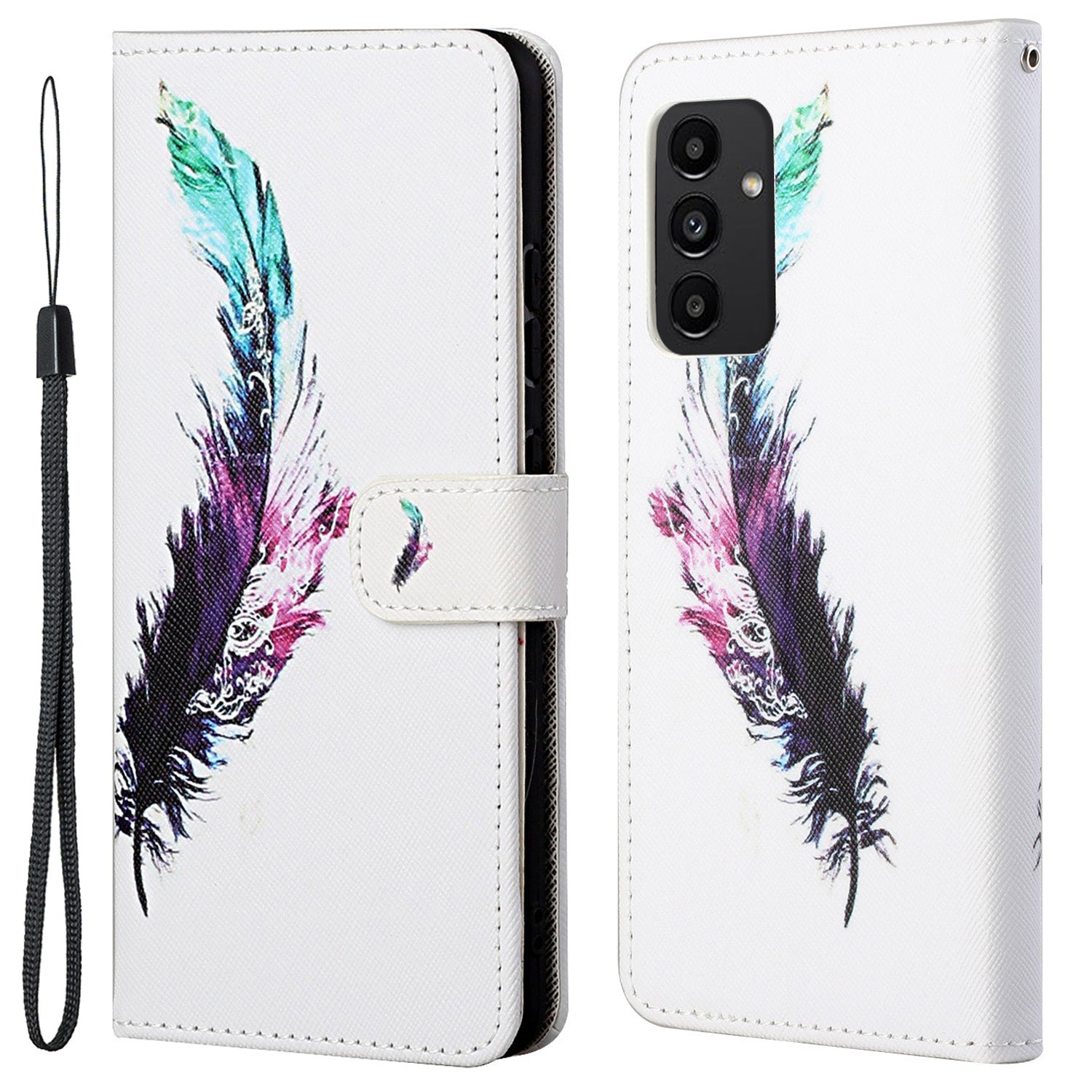 For Samsung Galaxy A13 4G 3D Pattern Printing PU Leather + TPU Phone Case Cross Texture Stand Wallet Protective Cover with Strap