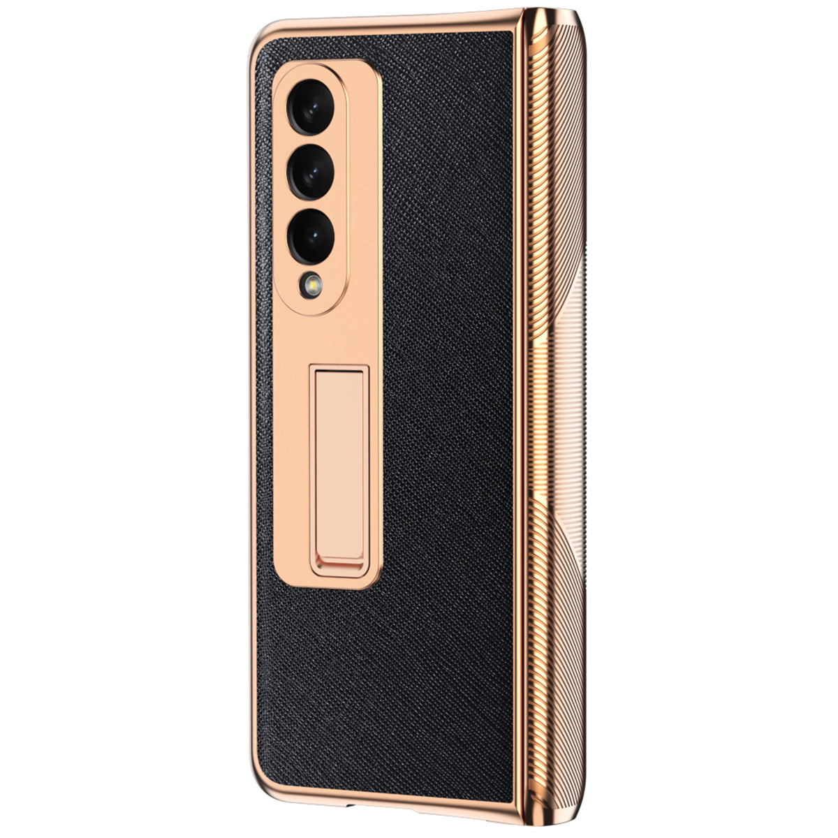Cross Texture Electroplating PU Leather Coated TPU + PC Case Full Protection Hinge Phone Cover with Tempered Glass Screen Protector for Samsung Galaxy Z Fold3 5G