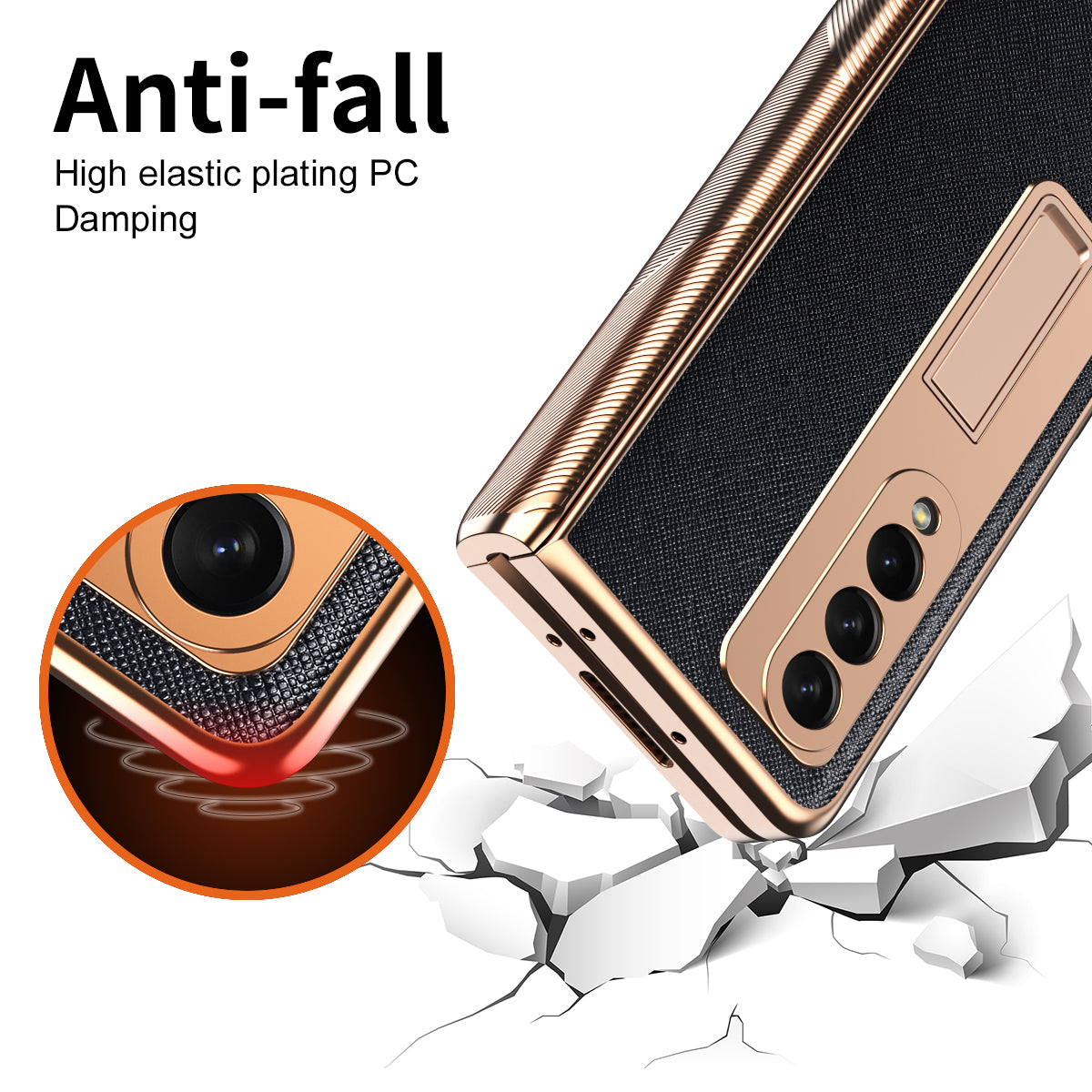 Cross Texture Electroplating PU Leather Coated TPU + PC Case Full Protection Hinge Phone Cover with Tempered Glass Screen Protector for Samsung Galaxy Z Fold3 5G