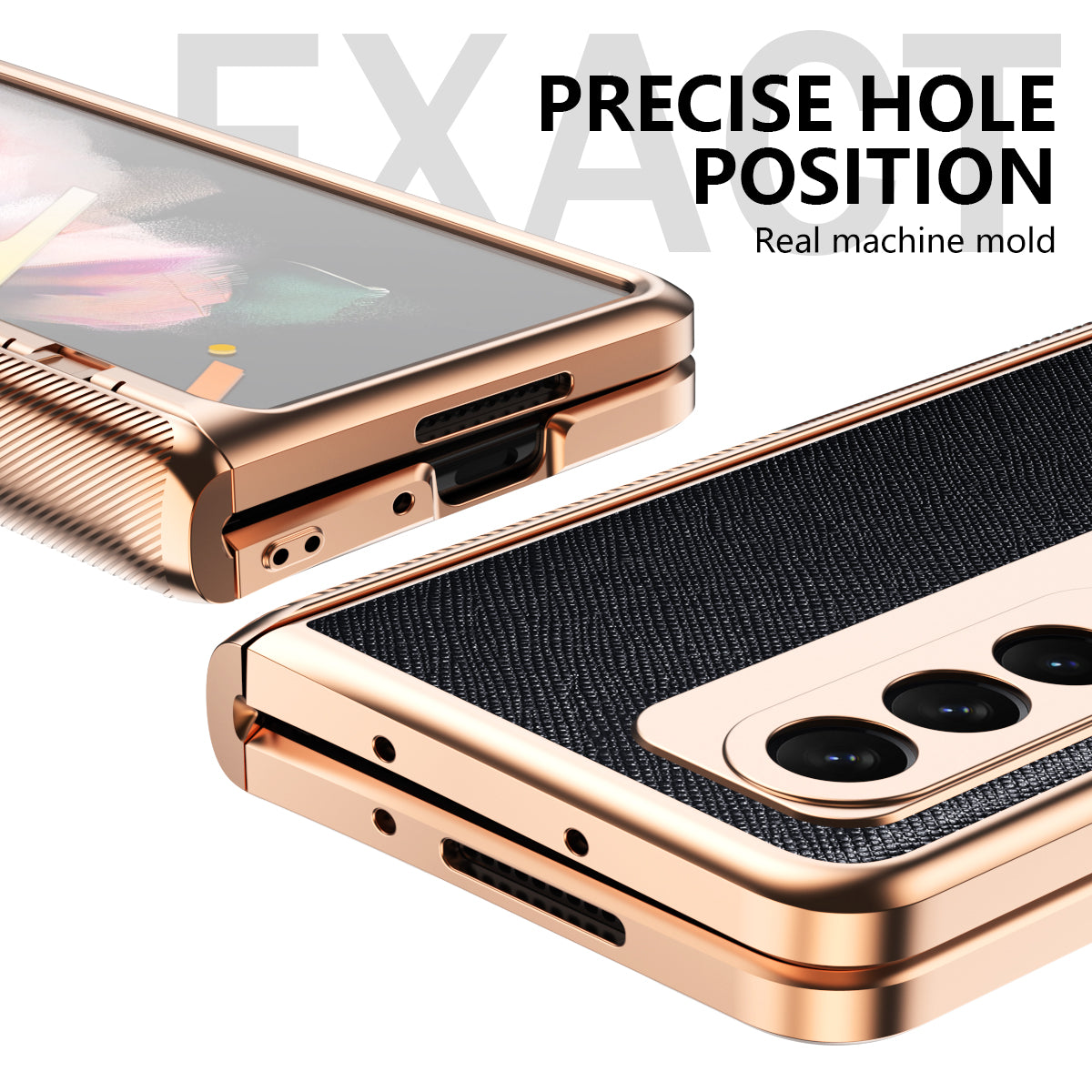 Cross Texture Electroplating PU Leather Coated TPU + PC Case Full Protection Hinge Phone Cover with Tempered Glass Screen Protector for Samsung Galaxy Z Fold3 5G