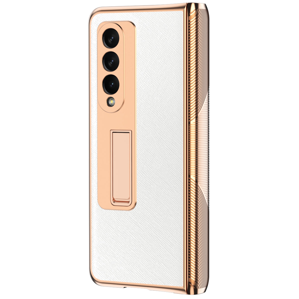 Cross Texture Electroplating PU Leather Coated TPU + PC Case Full Protection Hinge Phone Cover with Tempered Glass Screen Protector for Samsung Galaxy Z Fold3 5G