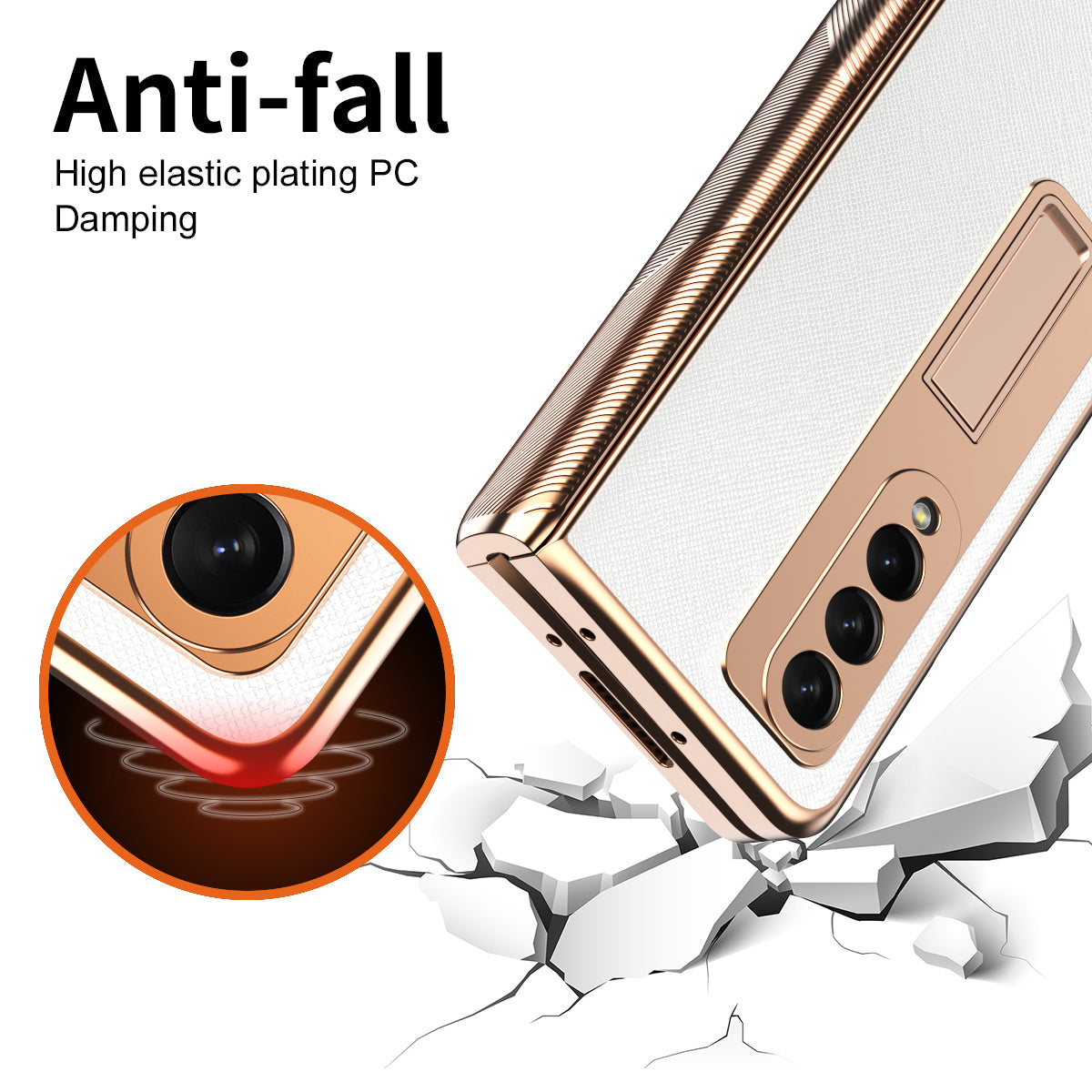 Cross Texture Electroplating PU Leather Coated TPU + PC Case Full Protection Hinge Phone Cover with Tempered Glass Screen Protector for Samsung Galaxy Z Fold3 5G