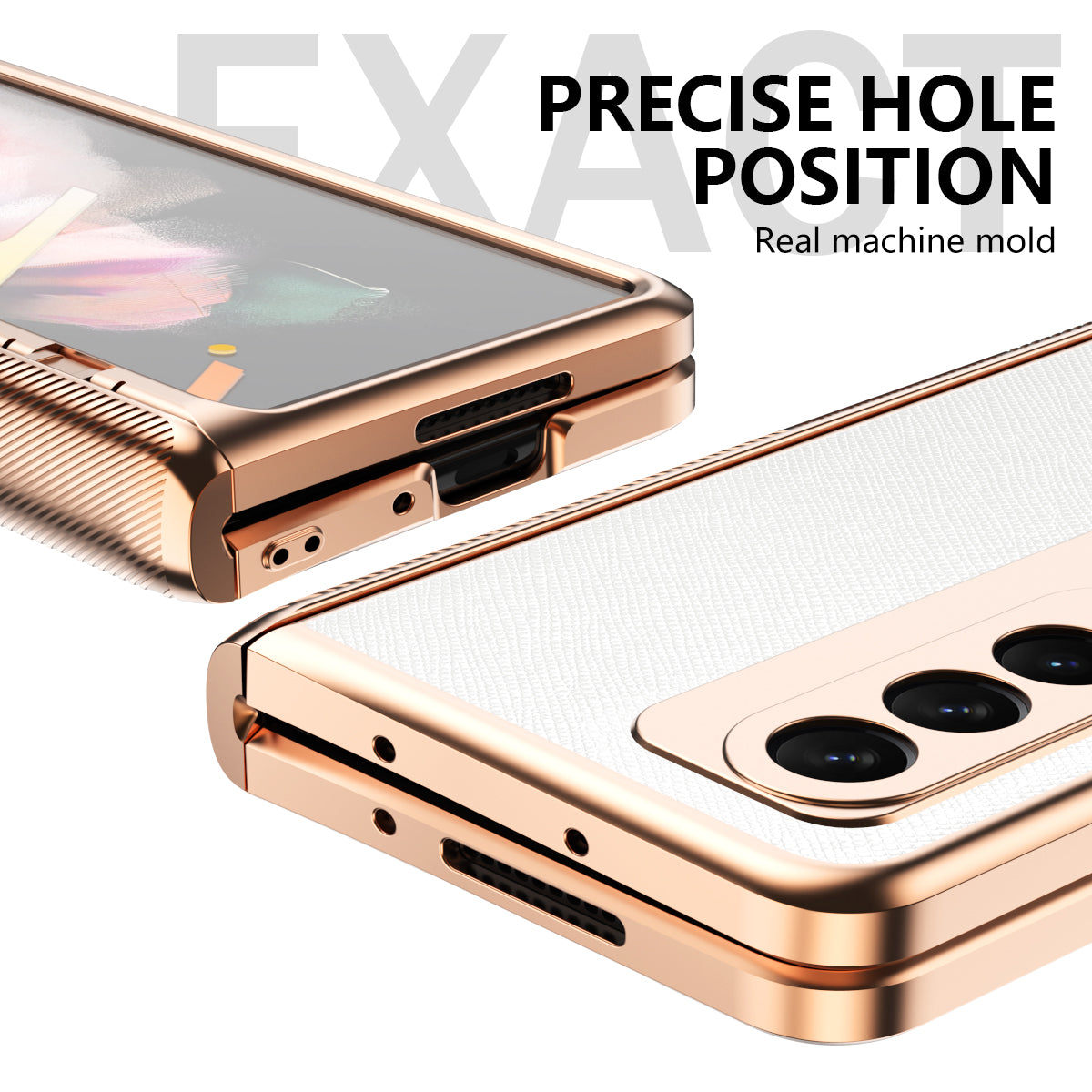 Cross Texture Electroplating PU Leather Coated TPU + PC Case Full Protection Hinge Phone Cover with Tempered Glass Screen Protector for Samsung Galaxy Z Fold3 5G