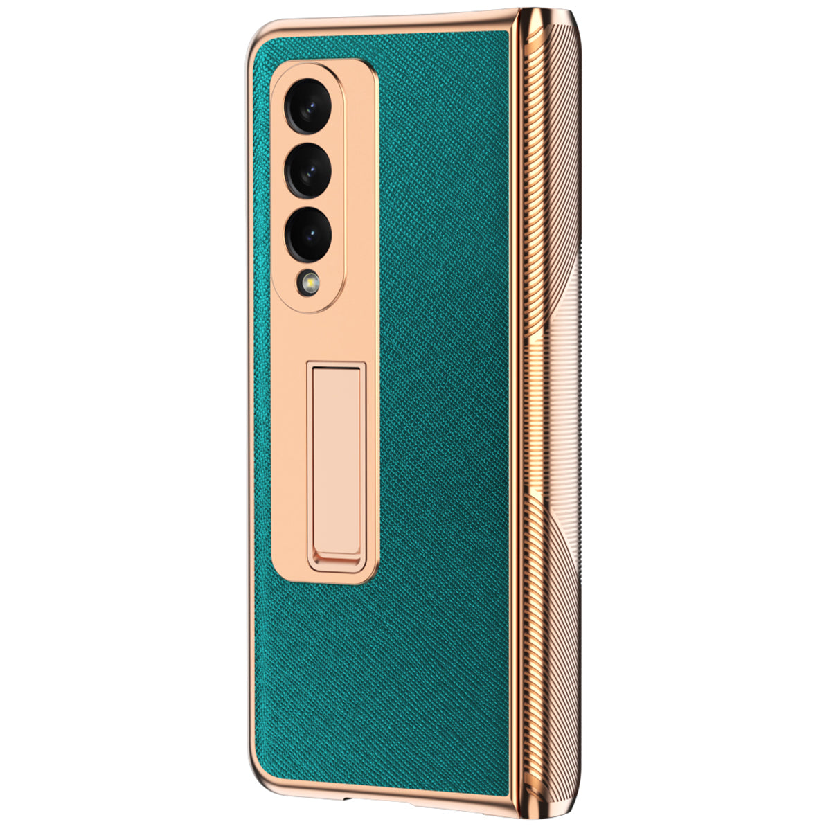 Cross Texture Electroplating PU Leather Coated TPU + PC Case Full Protection Hinge Phone Cover with Tempered Glass Screen Protector for Samsung Galaxy Z Fold3 5G