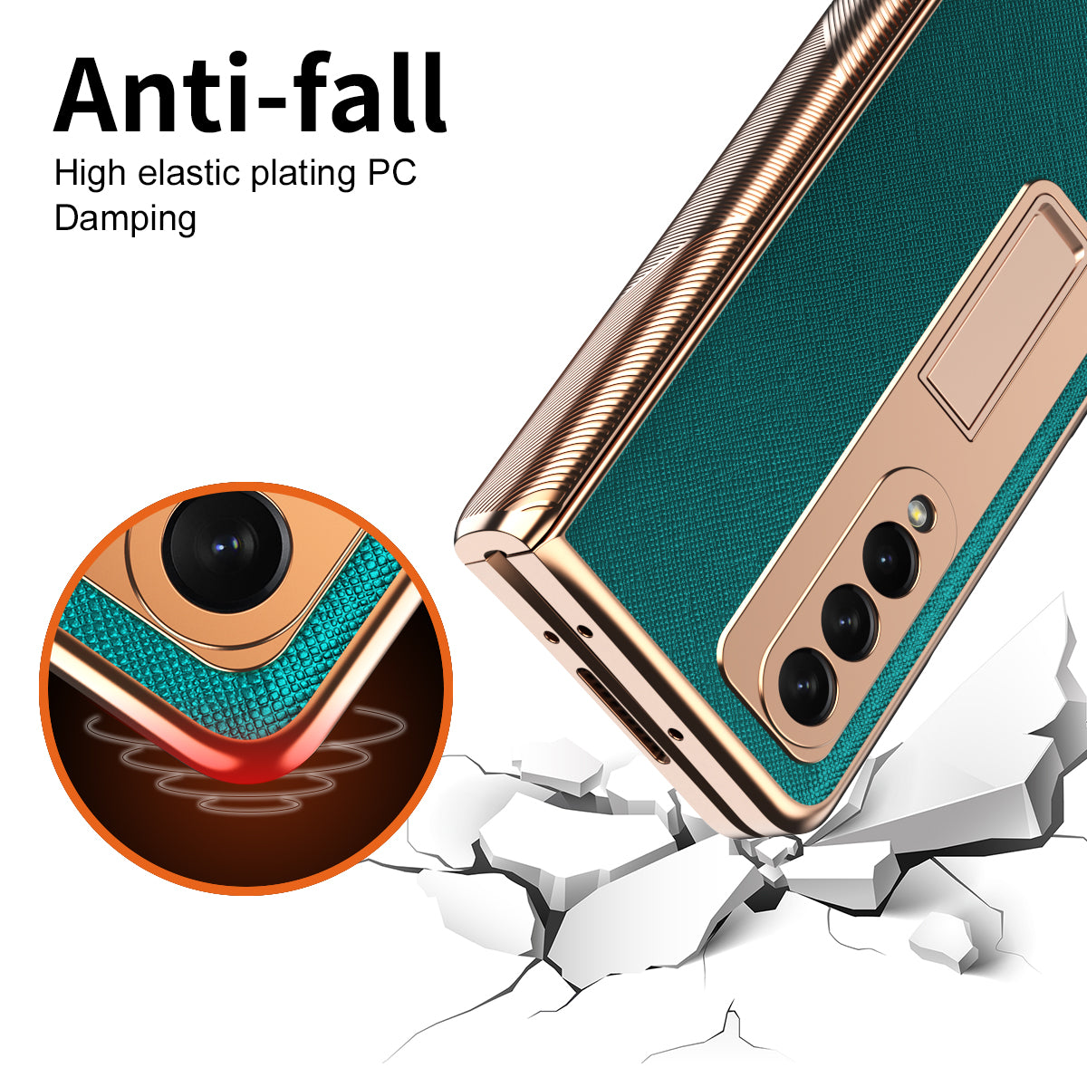 Cross Texture Electroplating PU Leather Coated TPU + PC Case Full Protection Hinge Phone Cover with Tempered Glass Screen Protector for Samsung Galaxy Z Fold3 5G