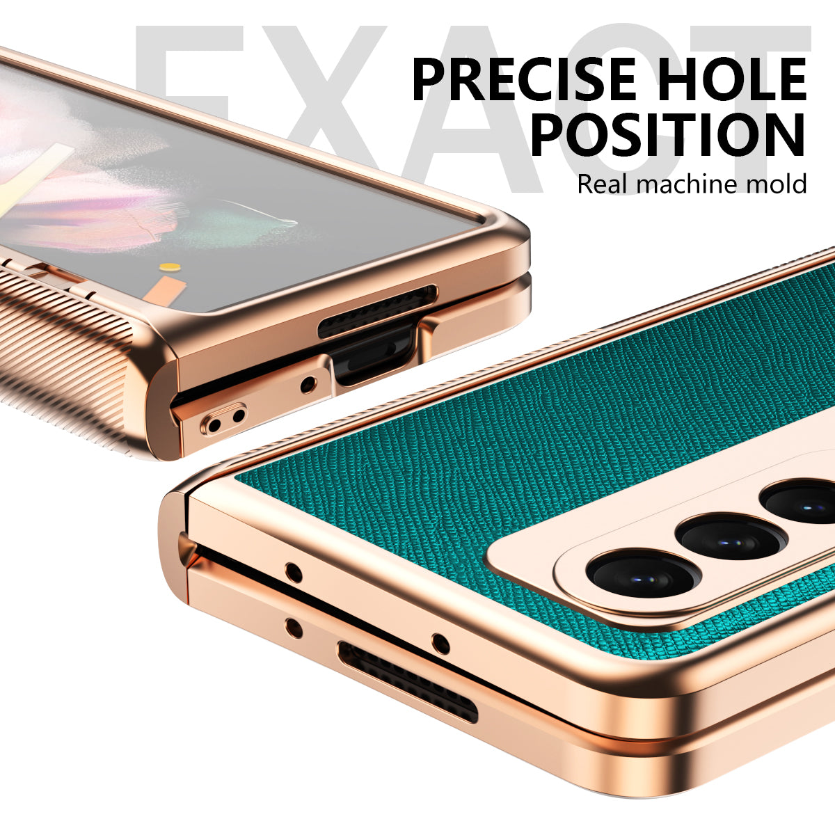 Cross Texture Electroplating PU Leather Coated TPU + PC Case Full Protection Hinge Phone Cover with Tempered Glass Screen Protector for Samsung Galaxy Z Fold3 5G