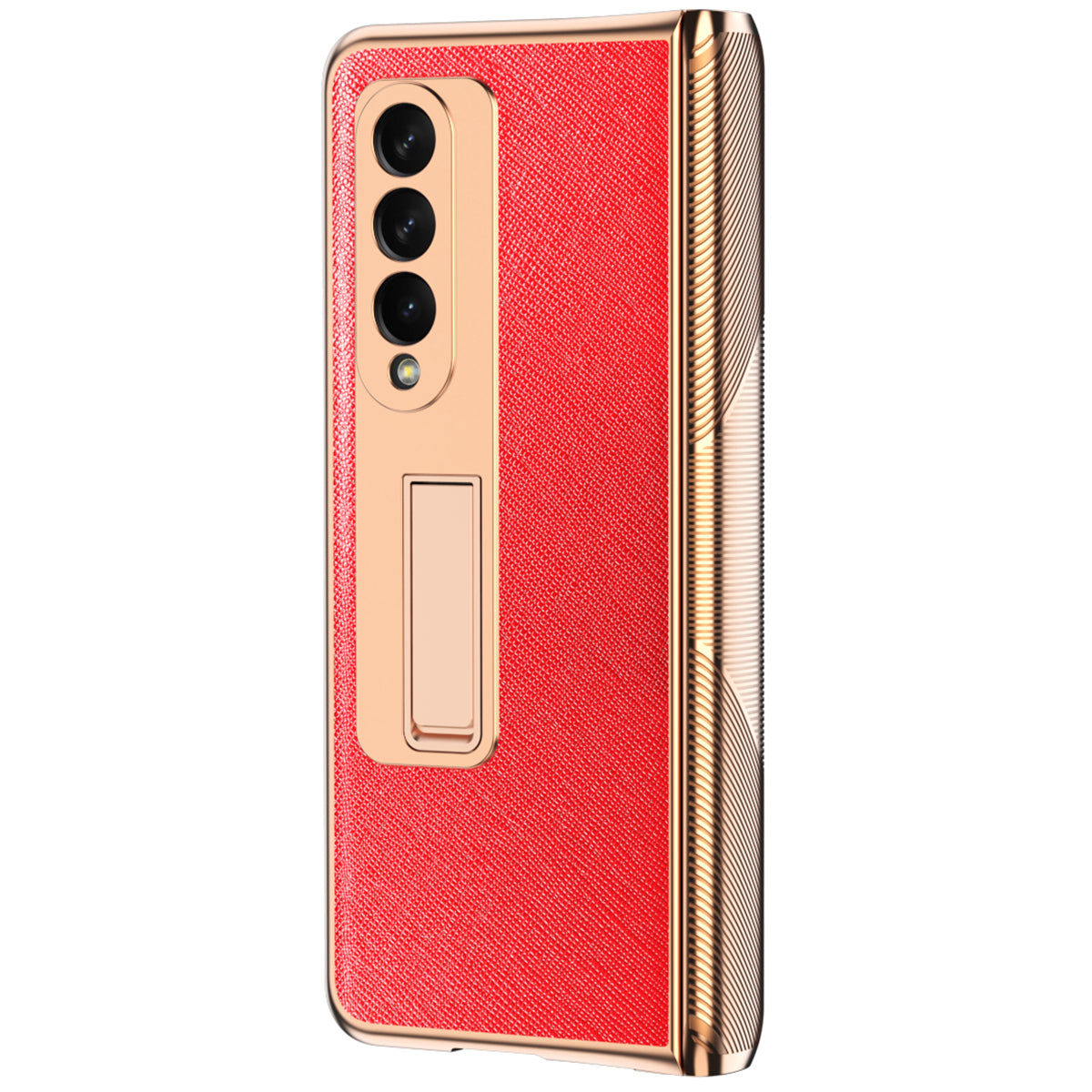 Cross Texture Electroplating PU Leather Coated TPU + PC Case Full Protection Hinge Phone Cover with Tempered Glass Screen Protector for Samsung Galaxy Z Fold3 5G