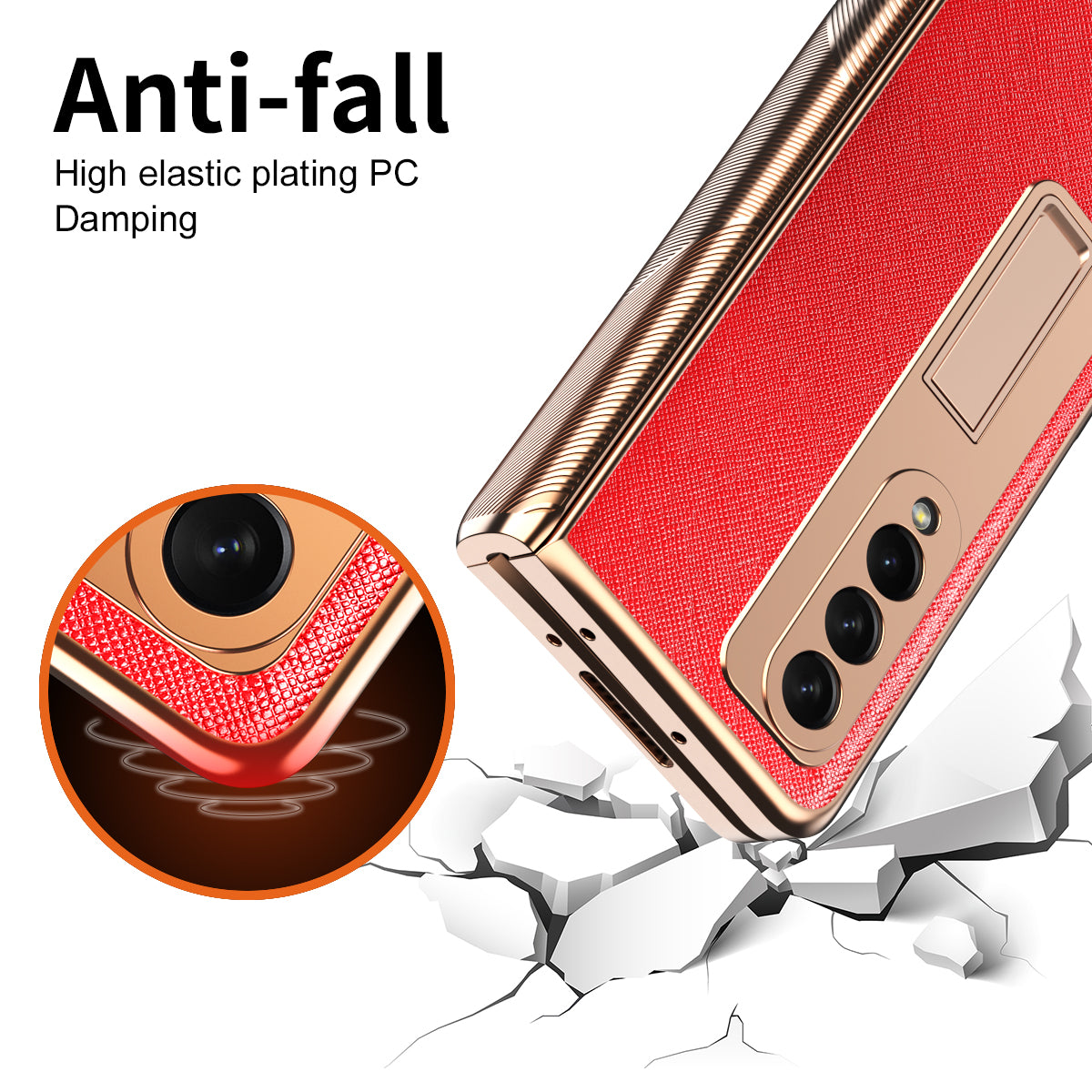 Cross Texture Electroplating PU Leather Coated TPU + PC Case Full Protection Hinge Phone Cover with Tempered Glass Screen Protector for Samsung Galaxy Z Fold3 5G