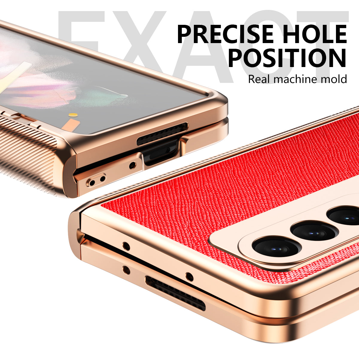 Cross Texture Electroplating PU Leather Coated TPU + PC Case Full Protection Hinge Phone Cover with Tempered Glass Screen Protector for Samsung Galaxy Z Fold3 5G