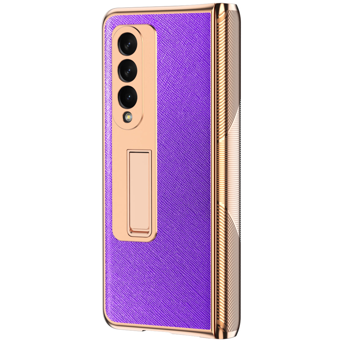 Cross Texture Electroplating PU Leather Coated TPU + PC Case Full Protection Hinge Phone Cover with Tempered Glass Screen Protector for Samsung Galaxy Z Fold3 5G