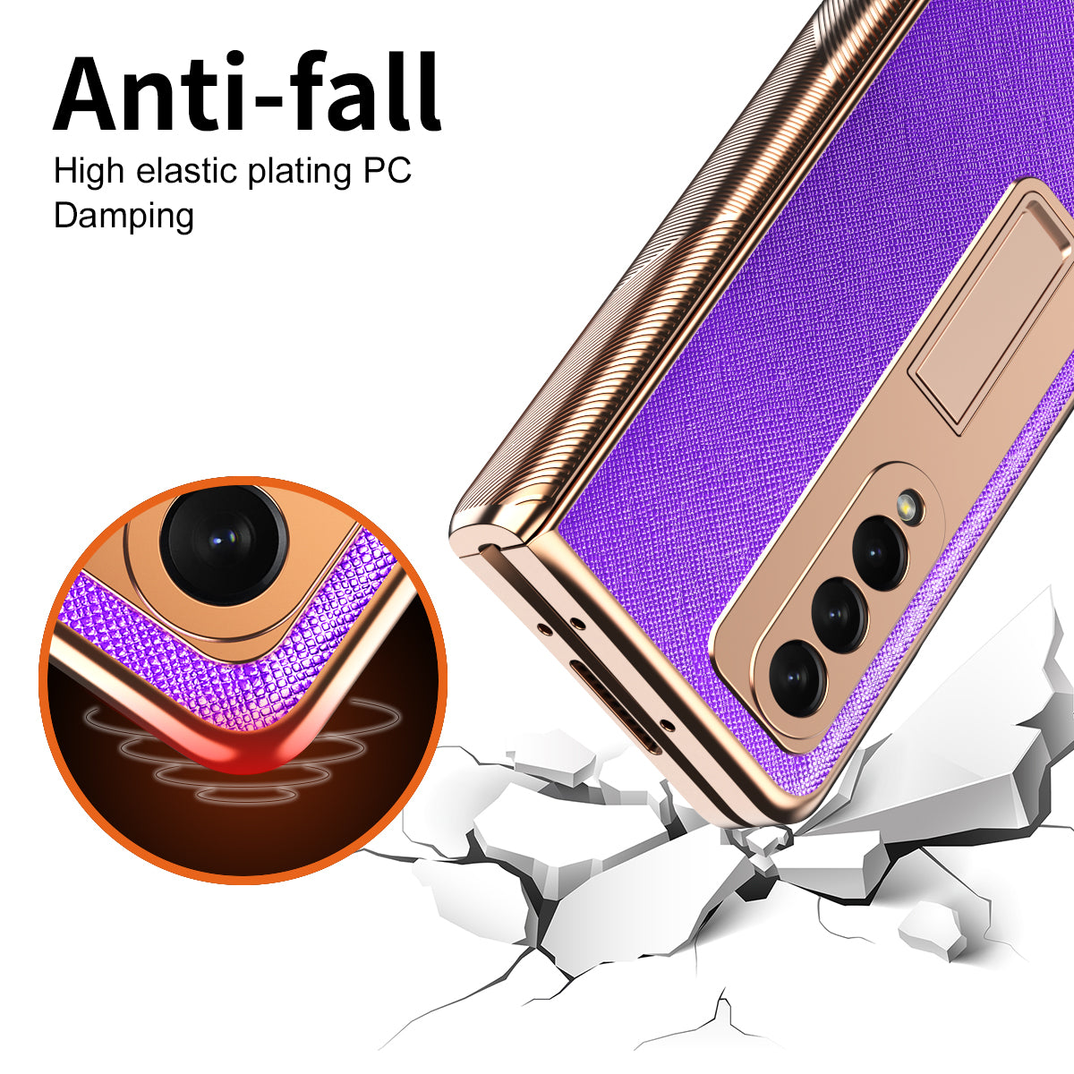 Cross Texture Electroplating PU Leather Coated TPU + PC Case Full Protection Hinge Phone Cover with Tempered Glass Screen Protector for Samsung Galaxy Z Fold3 5G
