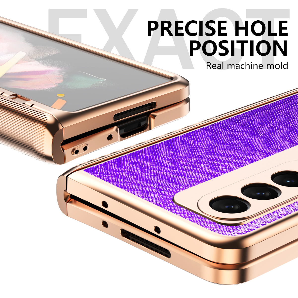 Cross Texture Electroplating PU Leather Coated TPU + PC Case Full Protection Hinge Phone Cover with Tempered Glass Screen Protector for Samsung Galaxy Z Fold3 5G