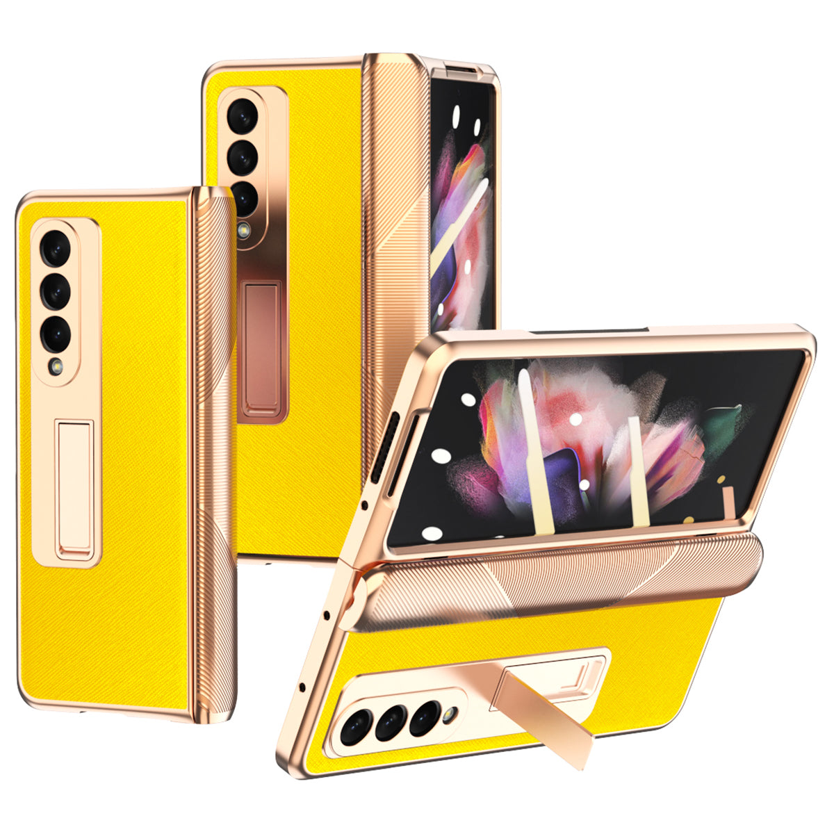 Cross Texture Electroplating PU Leather Coated TPU + PC Case Full Protection Hinge Phone Cover with Tempered Glass Screen Protector for Samsung Galaxy Z Fold3 5G