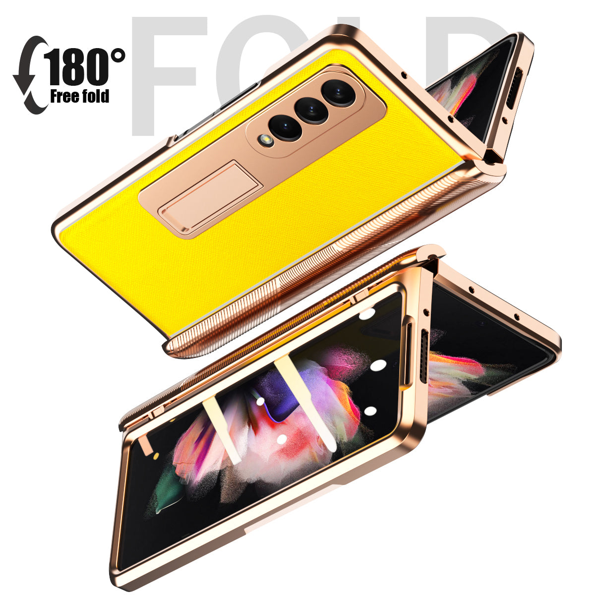 Cross Texture Electroplating PU Leather Coated TPU + PC Case Full Protection Hinge Phone Cover with Tempered Glass Screen Protector for Samsung Galaxy Z Fold3 5G