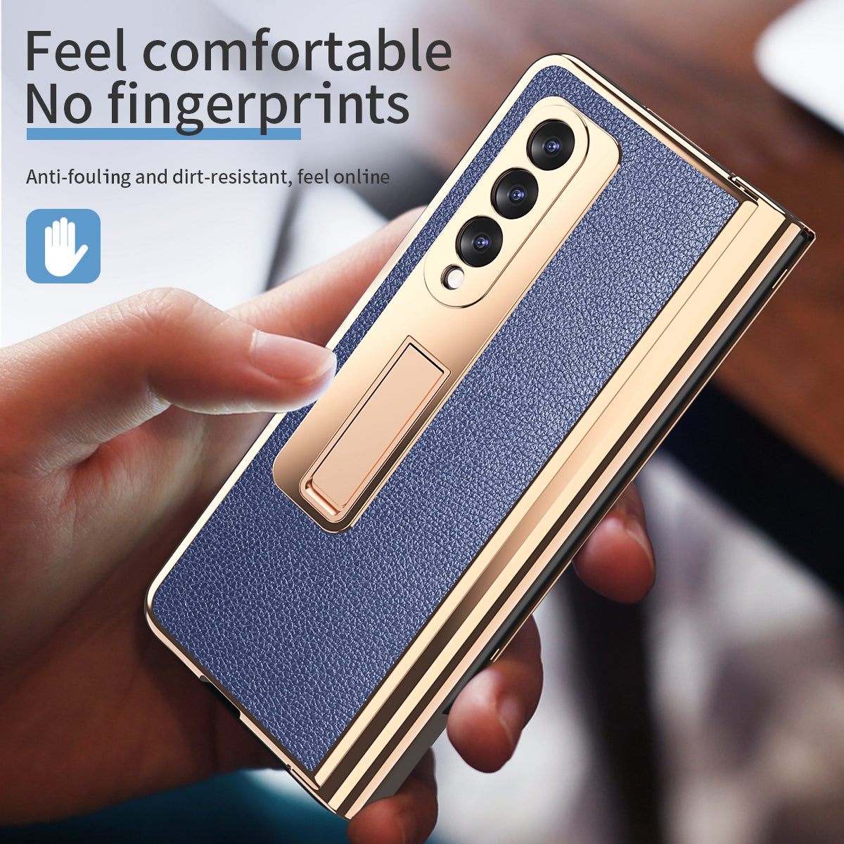Litchi Texture Screen Protector PU Leather Coated TPU + PC Kickstand Phone Case Shell with Hinge Pen Holder for Samsung Galaxy Z Fold3 5G