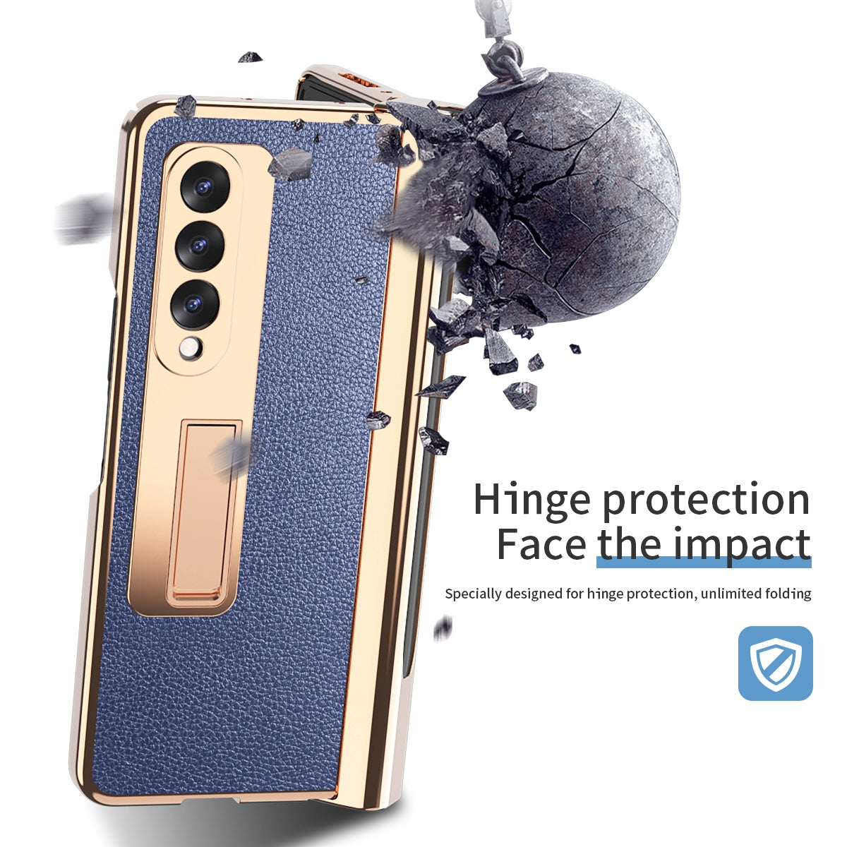 Litchi Texture Screen Protector PU Leather Coated TPU + PC Kickstand Phone Case Shell with Hinge Pen Holder for Samsung Galaxy Z Fold3 5G