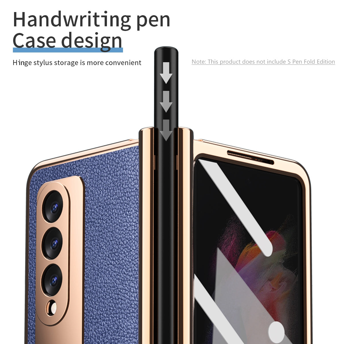Litchi Texture Screen Protector PU Leather Coated TPU + PC Kickstand Phone Case Shell with Hinge Pen Holder for Samsung Galaxy Z Fold3 5G